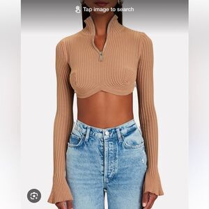 NWT Andrea Adamo Ribbed Knit Crop Top in Nude Medium